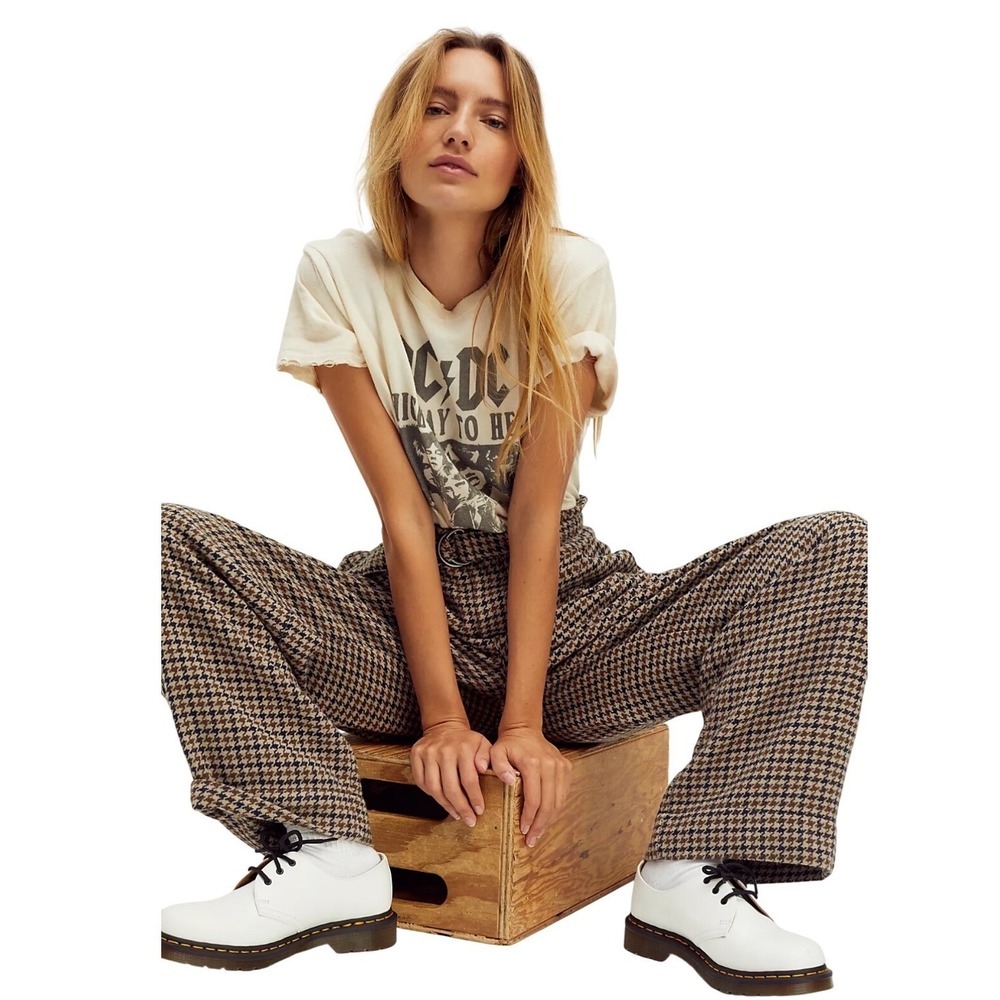 NWT FREE PEOPLE Maryam Paperbag Trousers High Waist Wide Leg Houndstooth, Size L